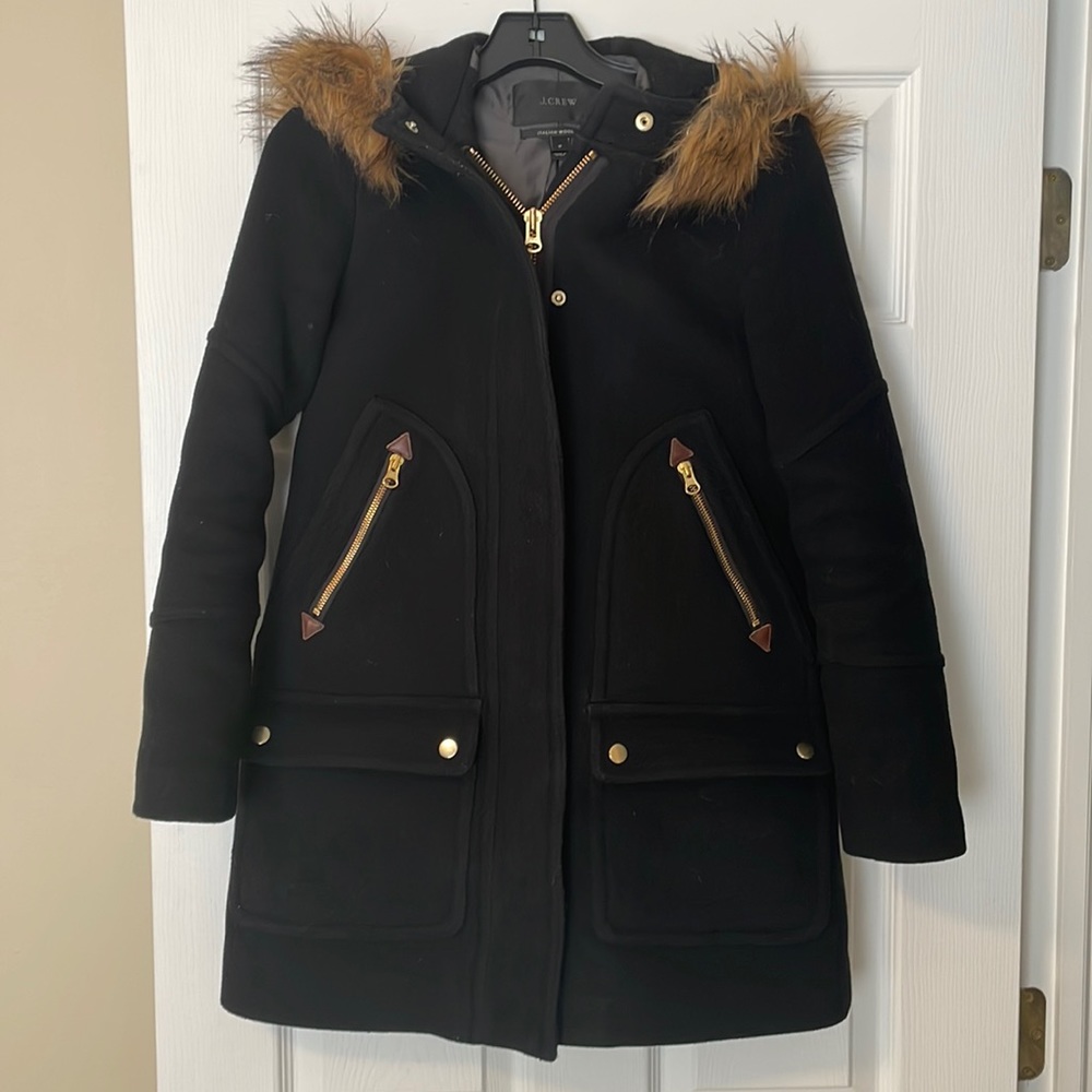 J. Crew women’s used black italian wool coat “chateau parka”